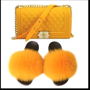 Jelly Crossbody Purse and Fur Slides Set